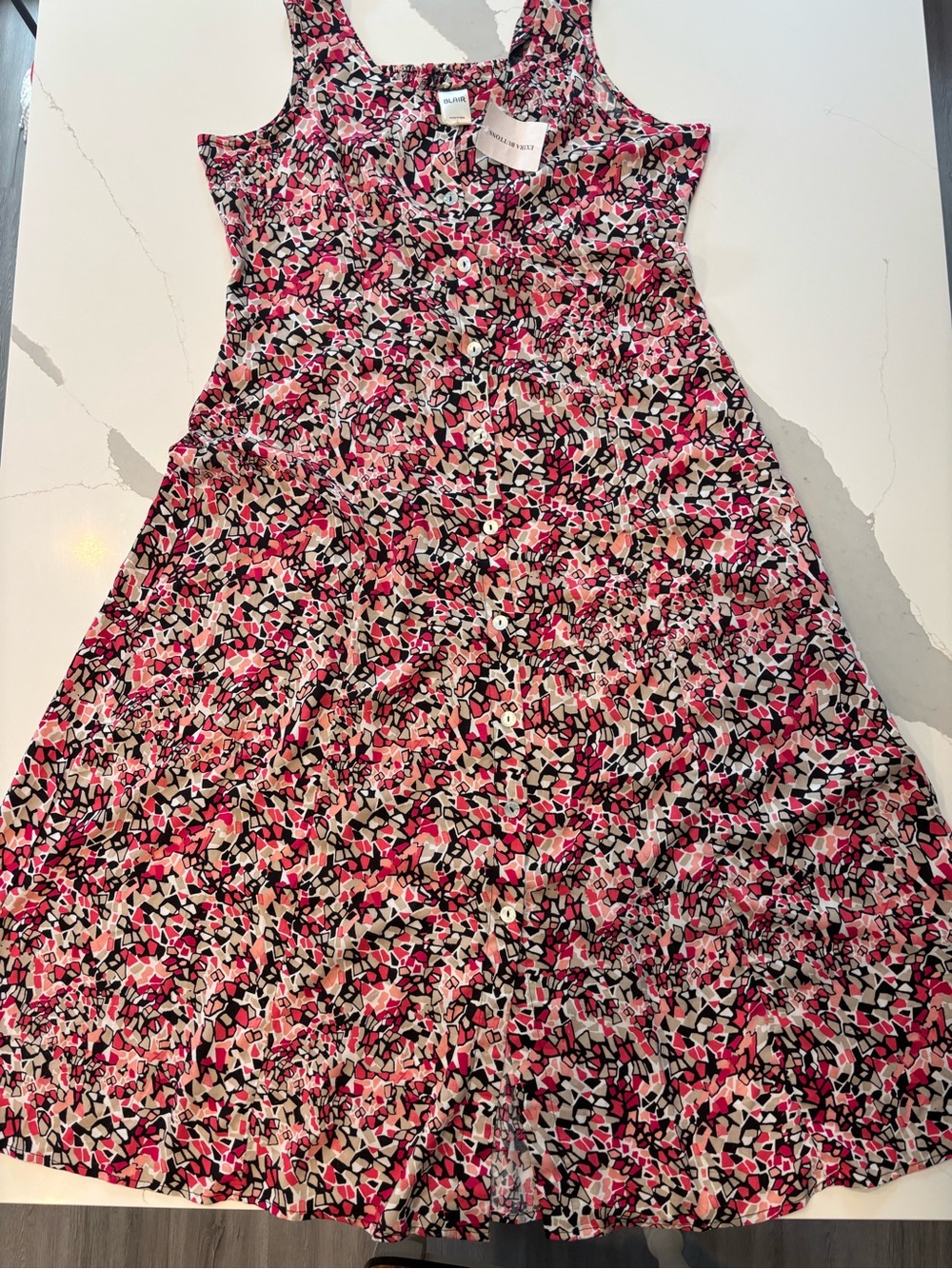 Pink Multi Print Button-Front Sleeveless Sundress..